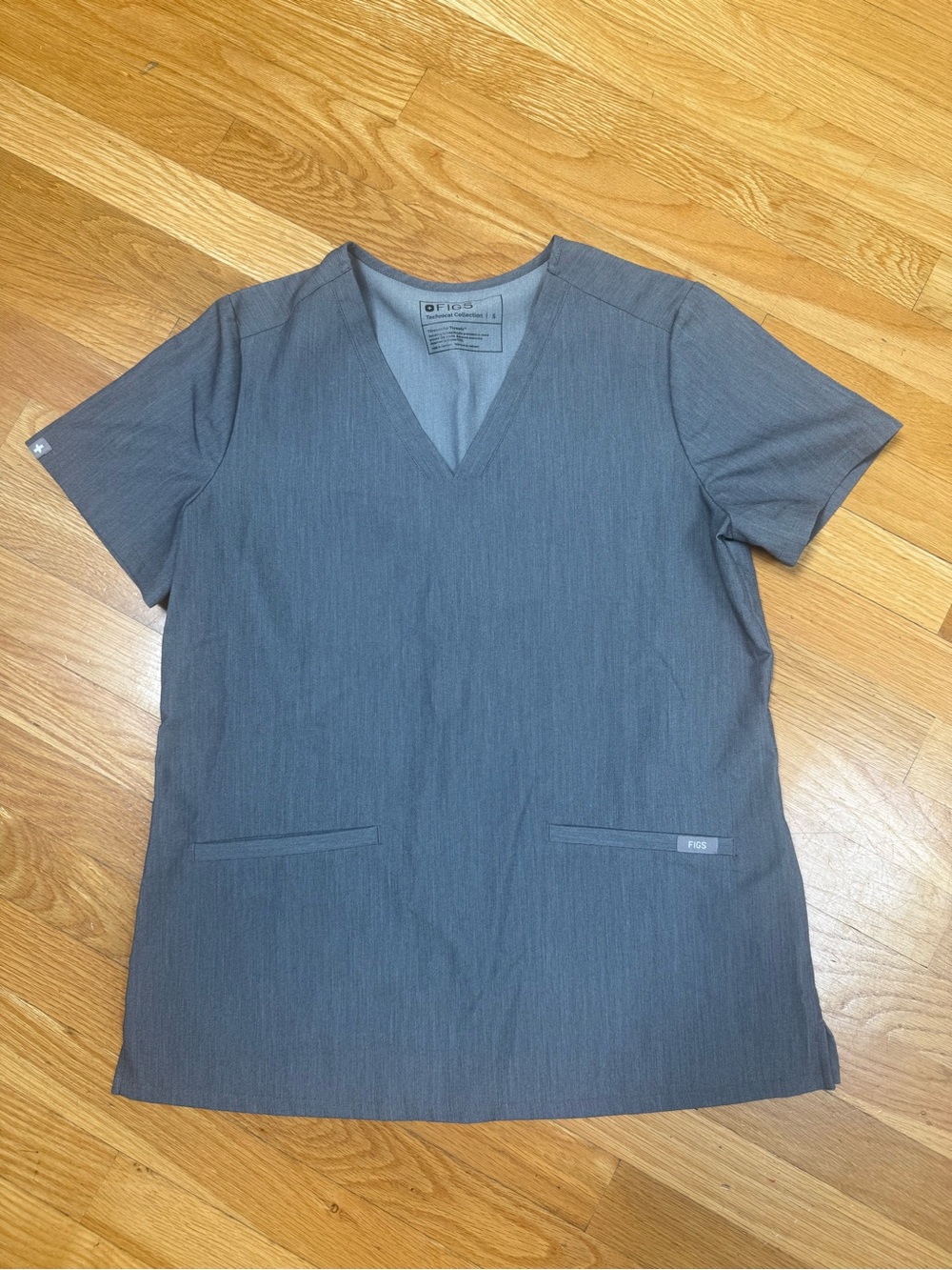 FIGS Women's Gray V-Neck Short Sleeve Scrub Top